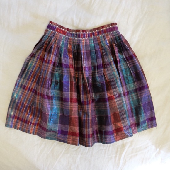 Metallic Plaid Flared Vintage Skirt