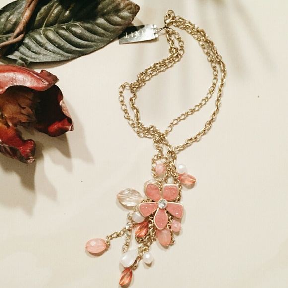 Coral & Gold charm necklace