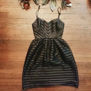 Little black dress with herringbone print