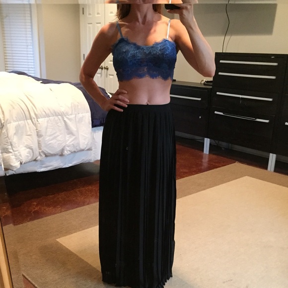 Blue Lace Crop Top, Adjustable Straps, Zip Back, Size S