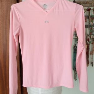 Large Under Armour pink long sleeve stretchy top.