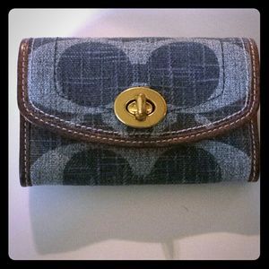 Denim and brown leather authentic coach wallet
