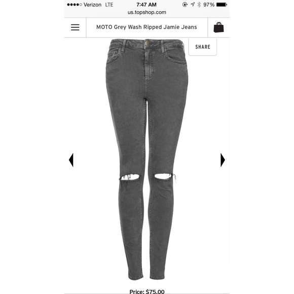 TOPSHOP MOTO GREY JAMIE JEANS