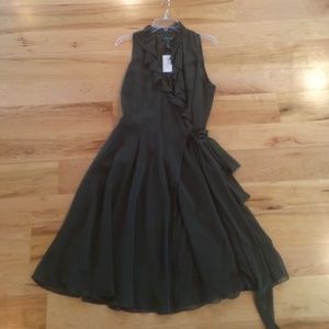 Ralph Lauren hunter green ruffle v-neck dress