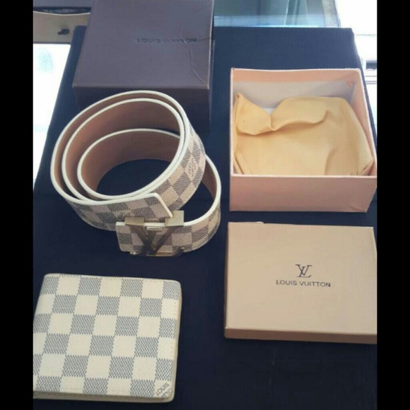 Louis Vuitton Cream and grey belt and wallet