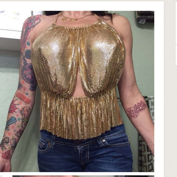 Retro Gold mesh top.