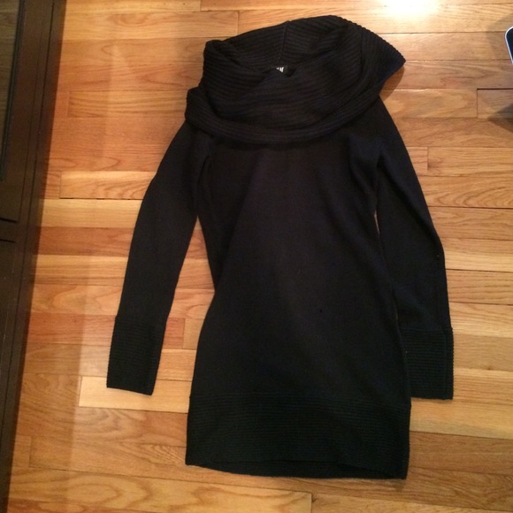 black cowl neck sweater dress