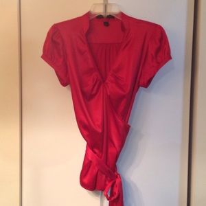 Red Satin Wrap Blouse