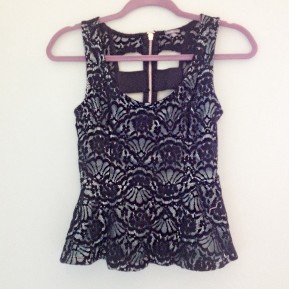 Light Blue & Black Lace Peplum Tank