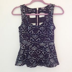 Light Blue & Black Lace Peplum Tank
