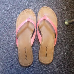 Brown sandals with coral straps