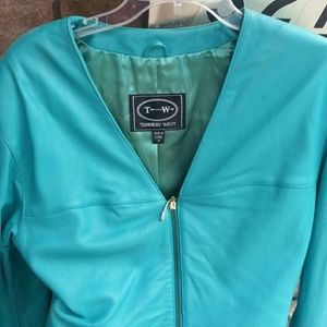 Turquoise  leather  suit