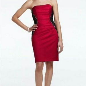 Short Strapless Satin Dress W/ Lace Bands