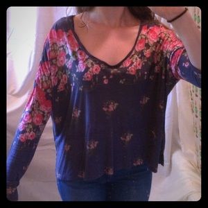 Free People Semi-Cropped Long Sleeve T with Roses