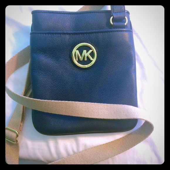 Michael Kors Handbags - Navy blue leather Michael kors cross body!