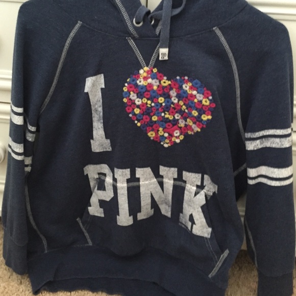 Dark blue quarter sleeve PINK hoodie