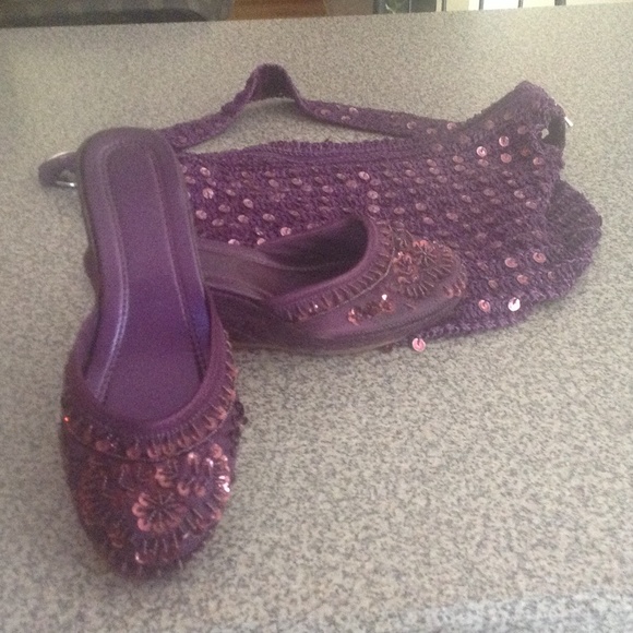 Sequin and beaded slip on's with matching hobo.