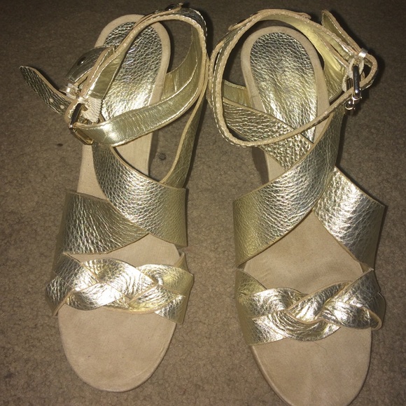 Gold strapy wedges