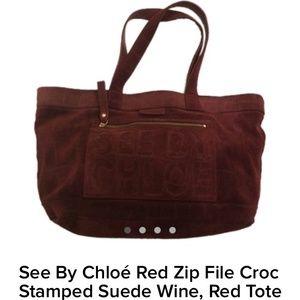Red zip file croc stamped suede wine red tote