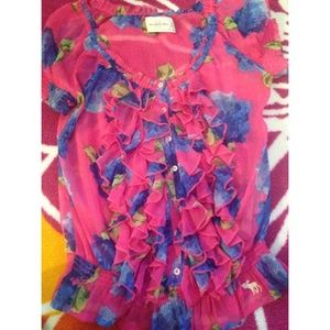 ABERCROMBIE FLORAL SHIRT WITH FRILLS