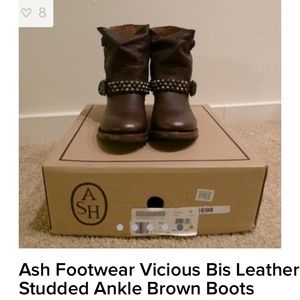 Ash vicious bis leather studded ankle brown boot