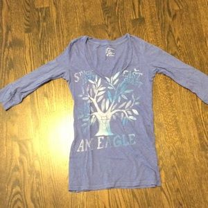 3/4 sleeve blue American eagle graphic shirt