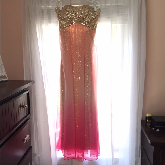 Pink & Gold Ombre Strapless Prom Dress - Picture 2 of 4