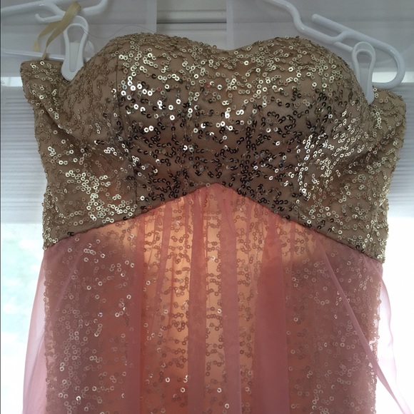 Pink & Gold Ombre Strapless Prom Dress - Picture 3 of 4