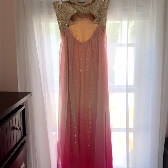 Pink & Gold Ombre Strapless Prom Dress - Picture 4 of 4