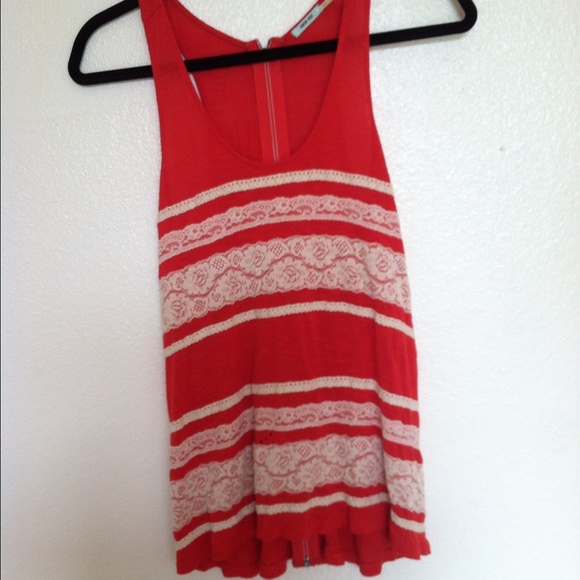 Red with creme lace tank