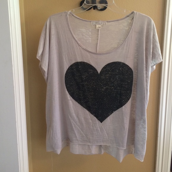 F21 Gray Bling Heart Top