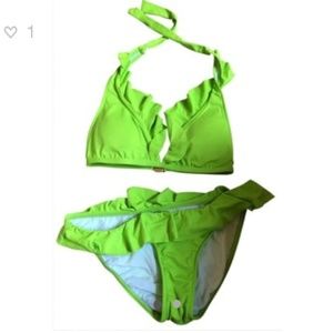 Swimwear bikini ruffled halter top neon green