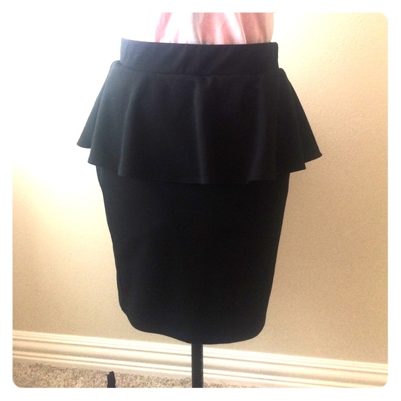 Black Peplum Pencil Skirt