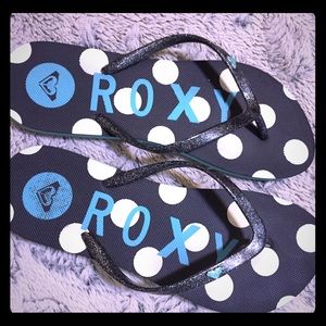 Roxy Flip Flops Glitter Polka Dot Black and Blue