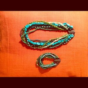 Turquoise choker beaded necklace & bracelet Set