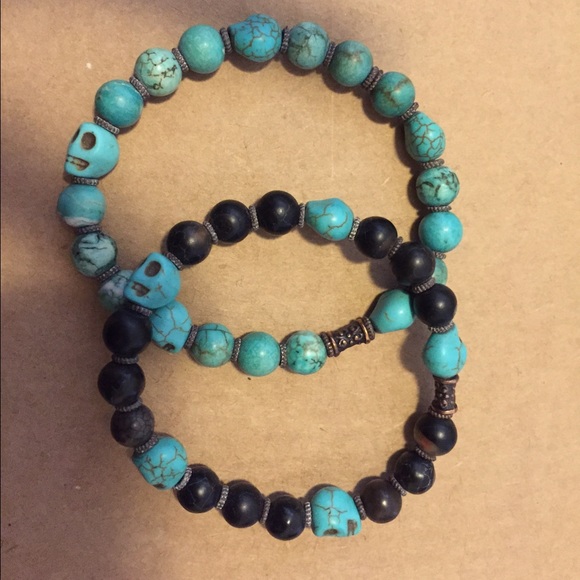 Turquoise and black skull bracelets