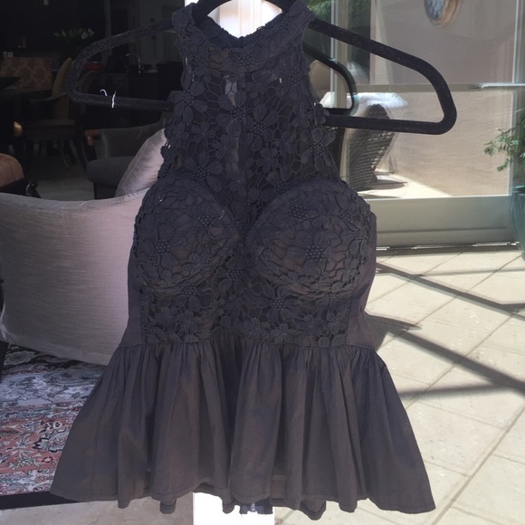 Black Crochet Peplum Top - Picture 1 of 4