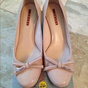 Women Prada Sport Blush Bow Pump Shoes Kitten Heel