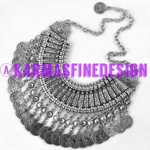 NWT SILVER COIN BOHO STATEMENT NECKLACE - Picture 2 of 4