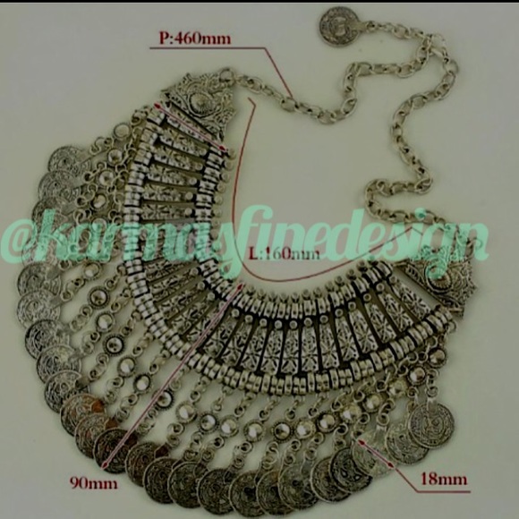 NWT SILVER COIN BOHO STATEMENT NECKLACE - Picture 3 of 4