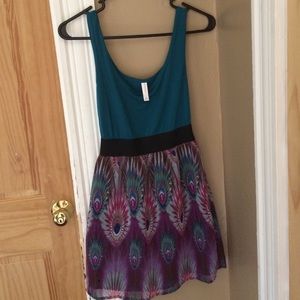 Mini Dress Peacock Pattern Extra Small