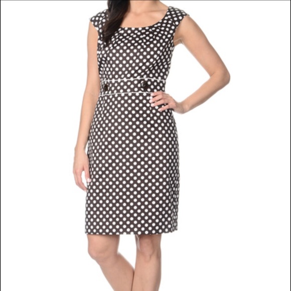 Tahari ASL Chocolate and Ivory Polka Dot Dress NWT