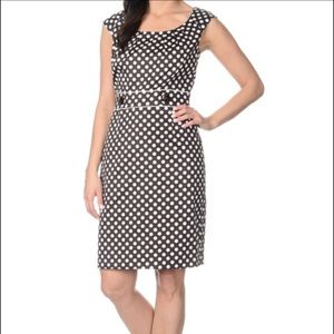 Tahari ASL Chocolate and Ivory Polka Dot Dress NWT