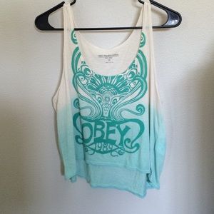 Cream/teal Obey crop top