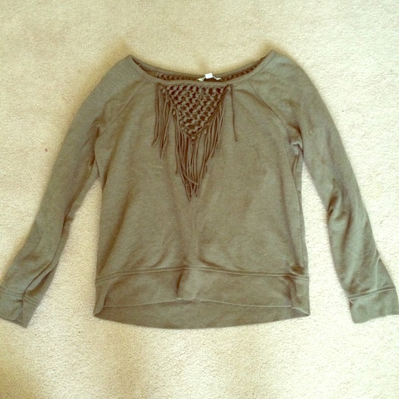 Navy green AE fringe top