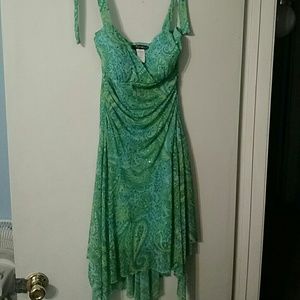 Asymmetrical blue and green dress