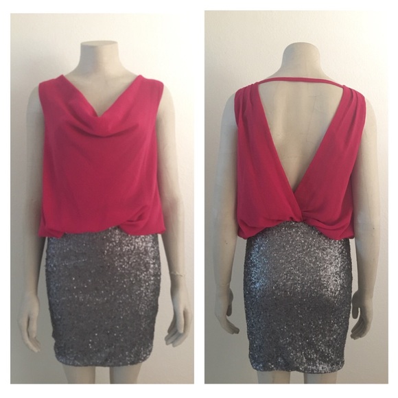 One-Piece Illusion Dress (silver & fuchsia)