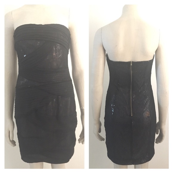 Aqua Black Strapless Sequined Dress