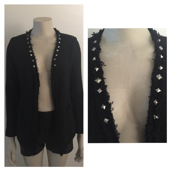 Black Tweed Blazer with Silver Studs