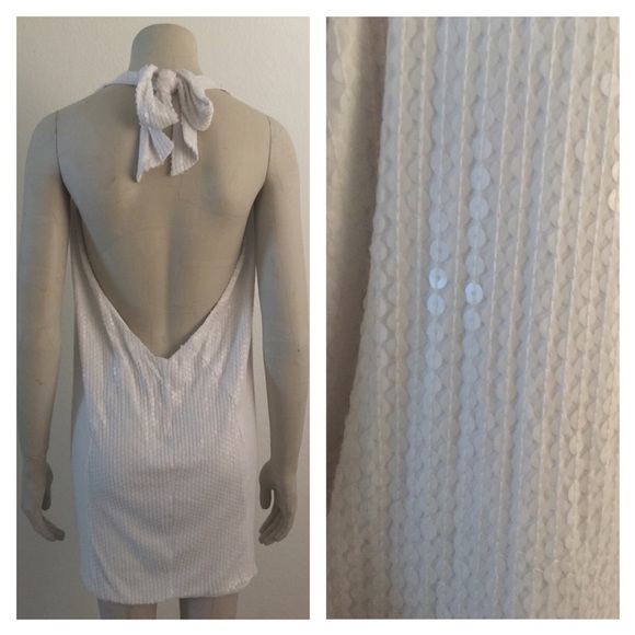 BCBGMAXAZRIA White Sequined Drape Dress NEW - Picture 2 of 3